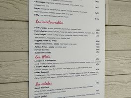 Carte du snack