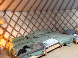 The three beds we did sleep on, all of which had green sheets on which had bleach stains on.