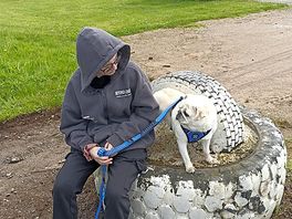 My daughter with her therapy dog.