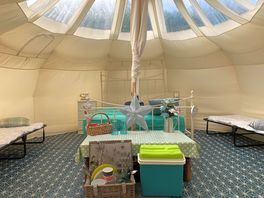 Inside tent