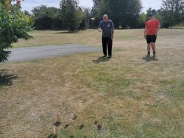 Plenty of space around pitch even room for a game of skittles.