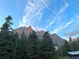 View of mountain behind campsite
