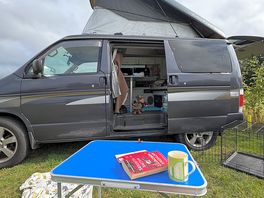 My van parked up and plenty of seating area. if you look closely you can see my travelling companion