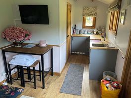 Kitchen area with electric stove