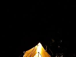 The bell tent was lit up superbly at night