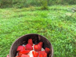 Breakfast on the last day and the view from our tent.