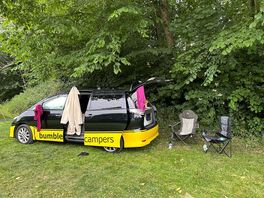 Campervan by a hedge
