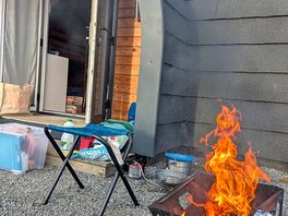 Camp fire by the pod.