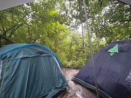 Even in the rain we made it cosy under the shelter