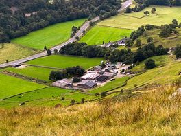 View of the farm from the path to the waterfall.