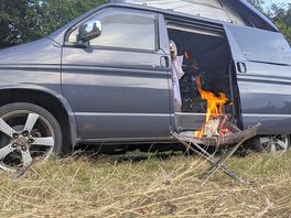 Camping at th top of the van field.