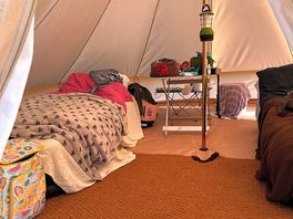 Inside our tent there were 2 sizes we were in a smaller tent for a family