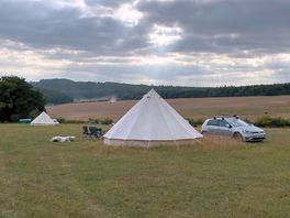 Our lovely bell tent. great view.