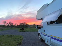 Very warm evening with glorious sunset.