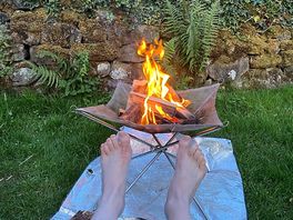 Relaxing by the fire.