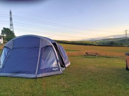 Tent overlooking view of mountains