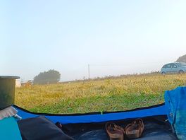 A view out from the tent on a misty morning