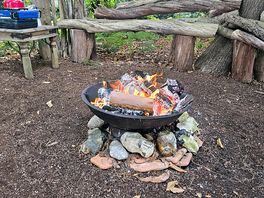 Logs ready to go and fire pit included.
