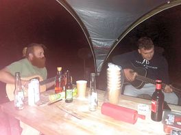 An evening sing-song in the communal area