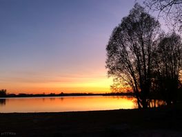 View from outside the front of the campsite at sunset.