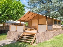 Safari tent on a raised platform