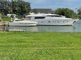 A yacht at anchor in the marina