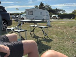 Relaxing after setting up