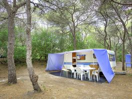 Caravan and outdoor seating