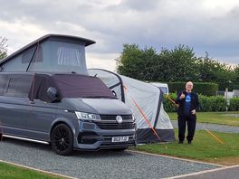 Hubby mick enjoying his getaway once campervan and awning set up, fantastic.