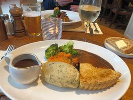 Steak and mushroom pie was fabulous .