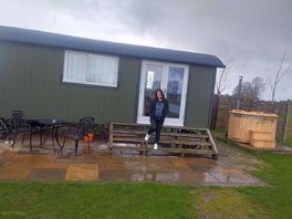 My mrs outside the cabin