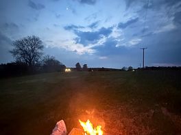 First night after sunset with campfire
