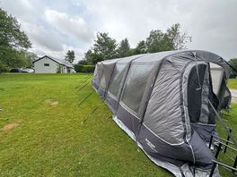 Our tent with the toilet block behind - 30 second walk