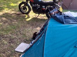 My pitch for the night. under the trees, it was baking hot.