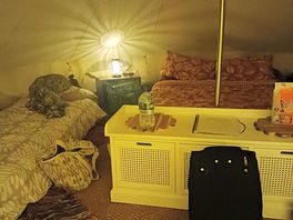 Cozy bell tent at night