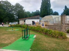Outdoor gym and covered pool.