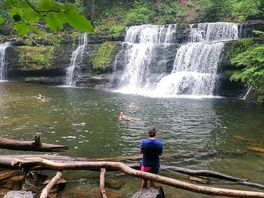 Dipping in the falls