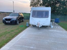 Pitch size without awning. we had the awning up and still had plenty of room and privacy.