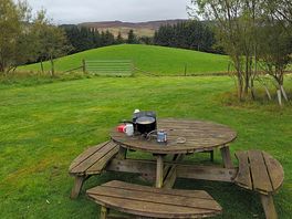 Park bench overlooking countryside