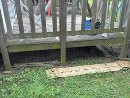 Outside decking area not cleaned up and looks like it’s been there awhile