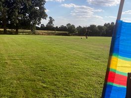 The field is surrounded by trees and hedges, so makes it private