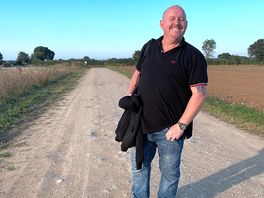 My husband. walking from the campsite to a nearby pub.