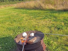 Toasting marshmallows in the firepit