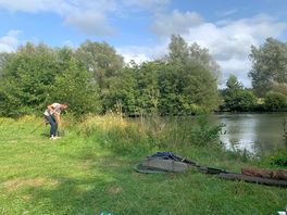 Fishing at lake.