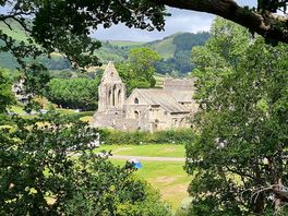 View of abbey in centre of site