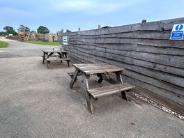 Seating area near the toilets and shop