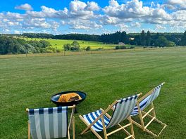 Deck chairs and fire pit
