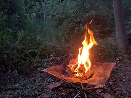 View of fire at dusk