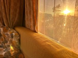 Sunset through caravan window