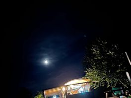 Outdoor dining area at night